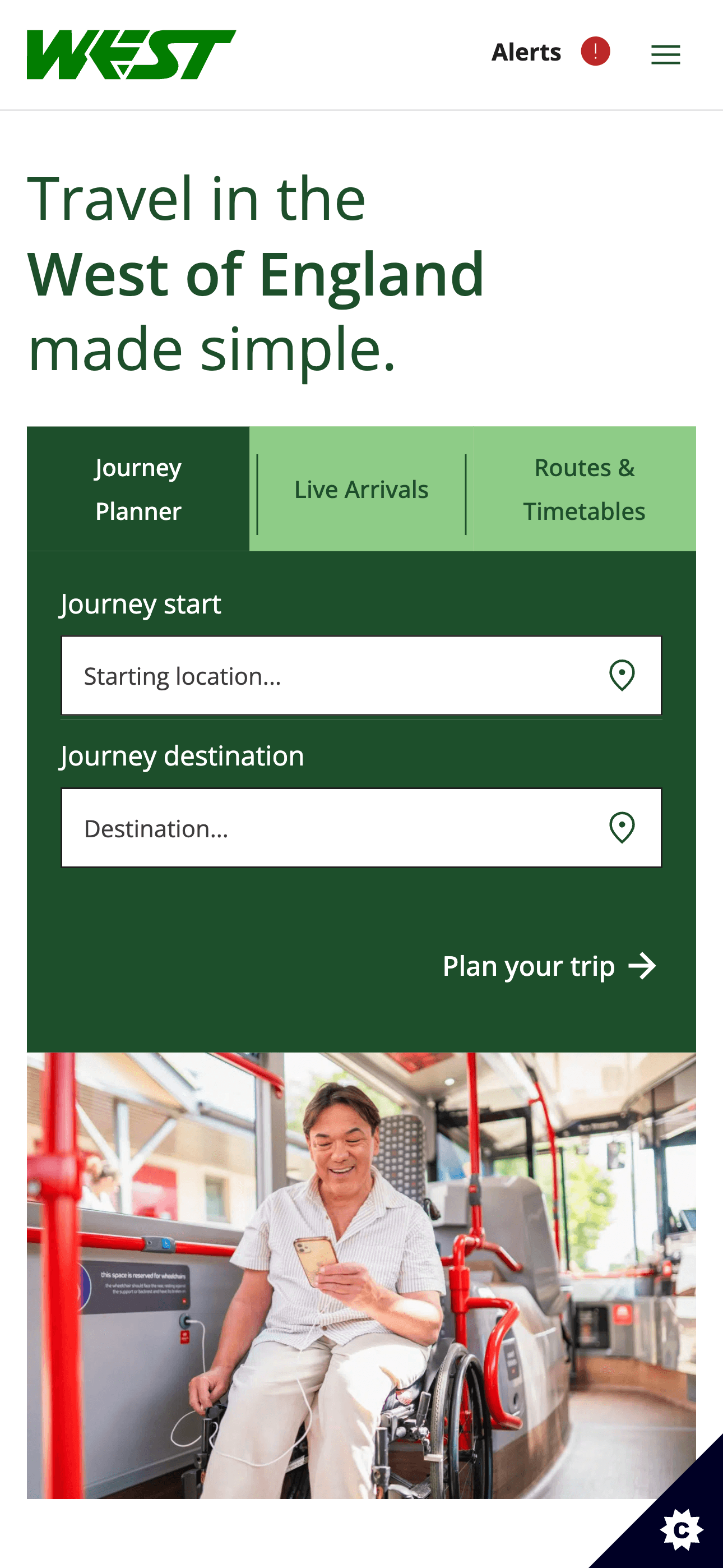 TravelWEST Mobile Homepage