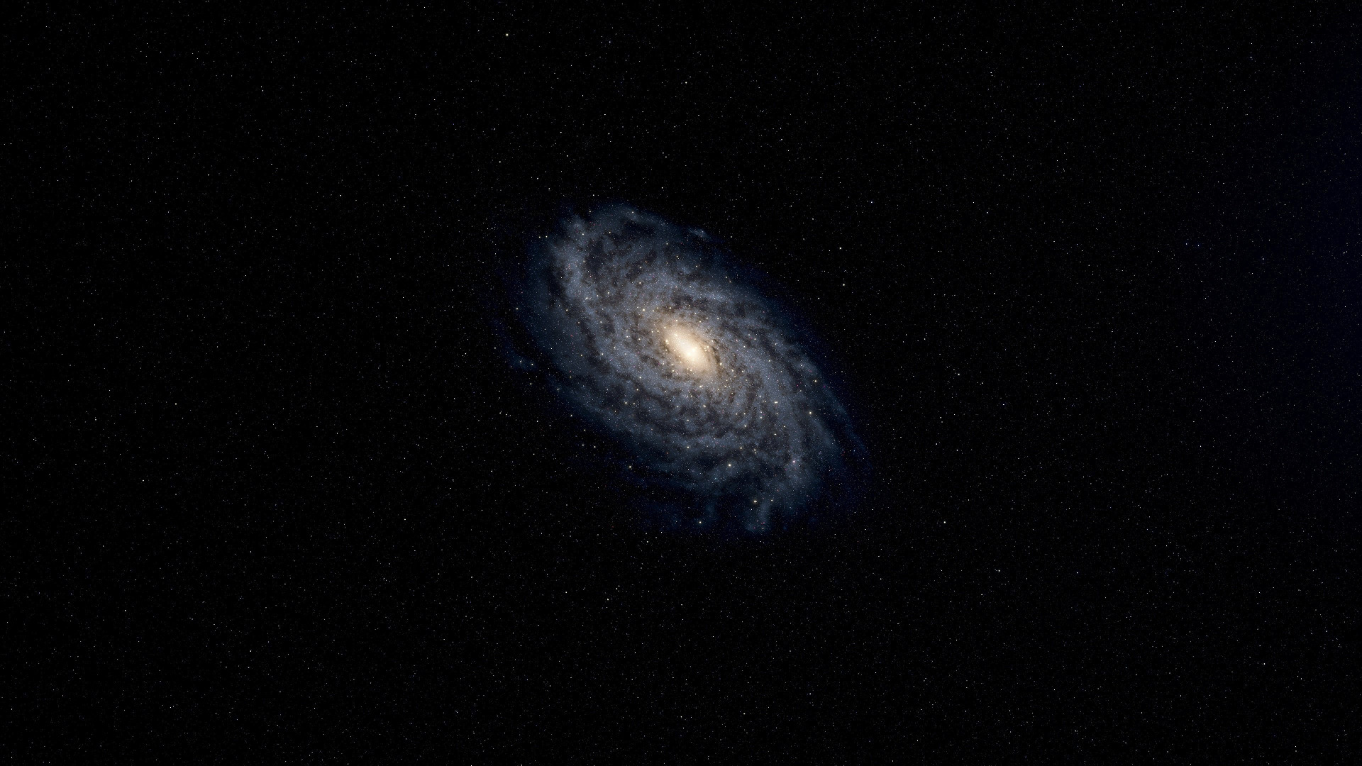 A white spiral arm galaxy against a dark starry background
